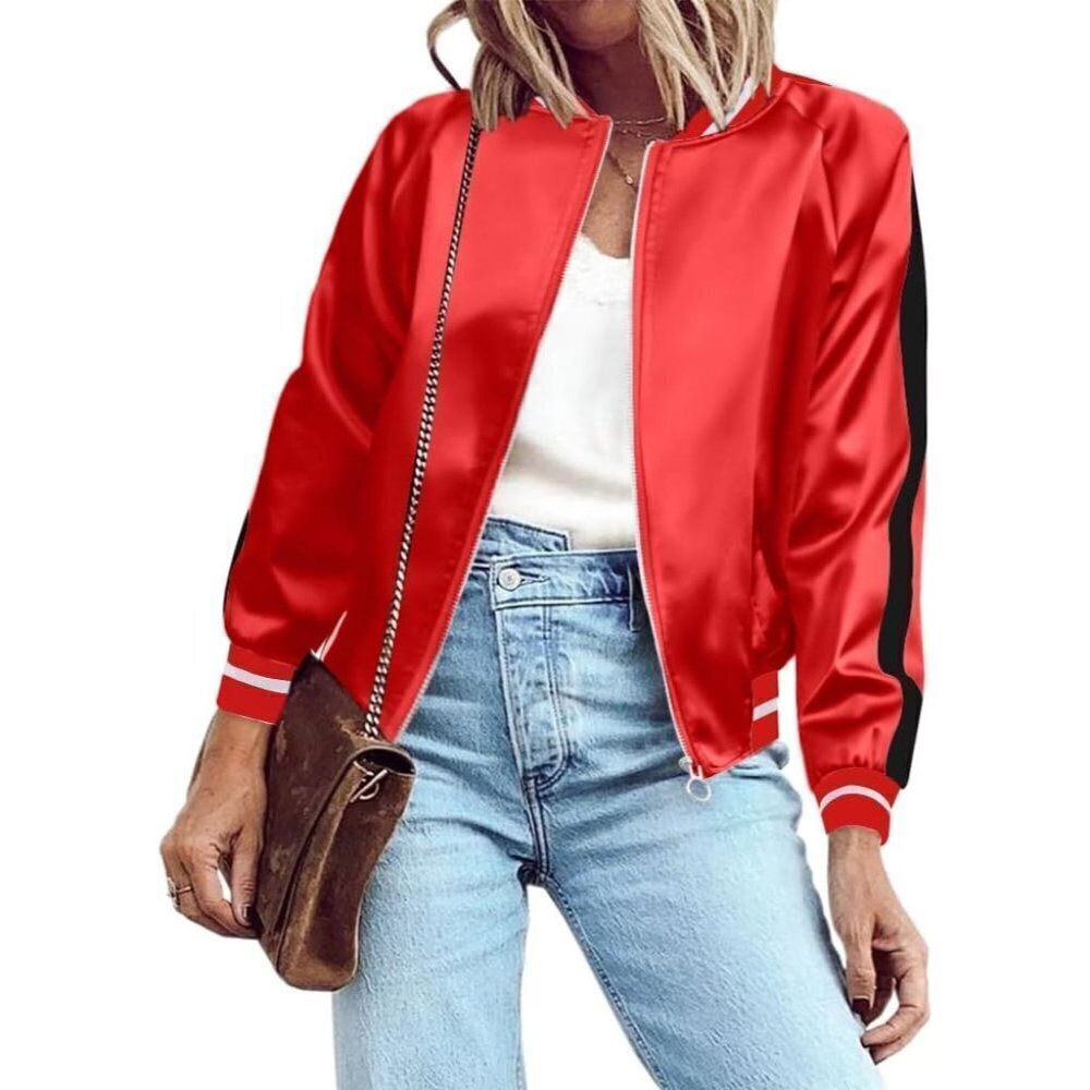 Women's Bomber Jacket Lightweight Zip Up Jacket Casual Windbreaker with Pockets